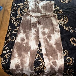 Almost Famous Brown Tie-Dye Strapless Jumpsuit
